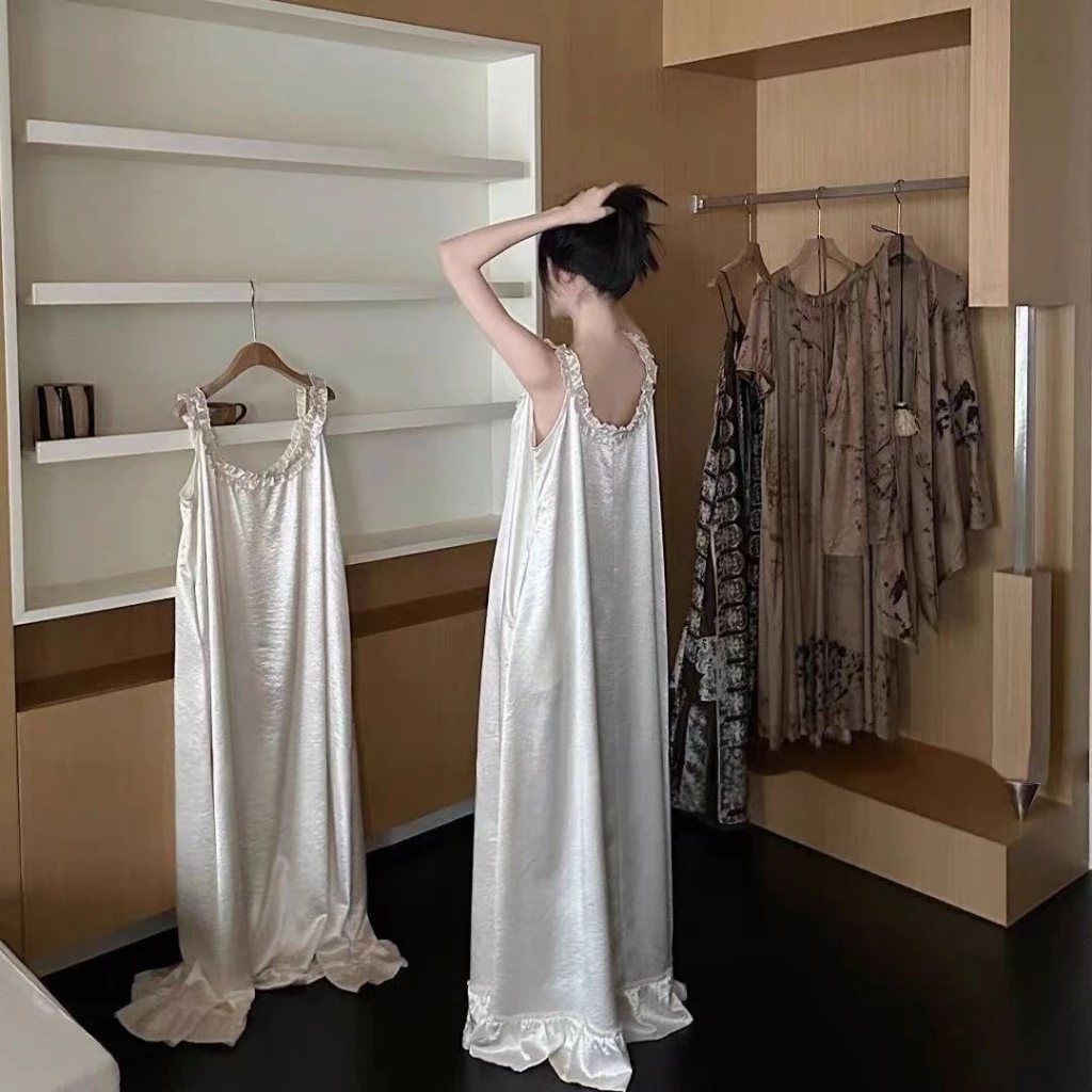 Băng lụa ngọc trai trắng công chúa váy ngủ ren treo váy nữ