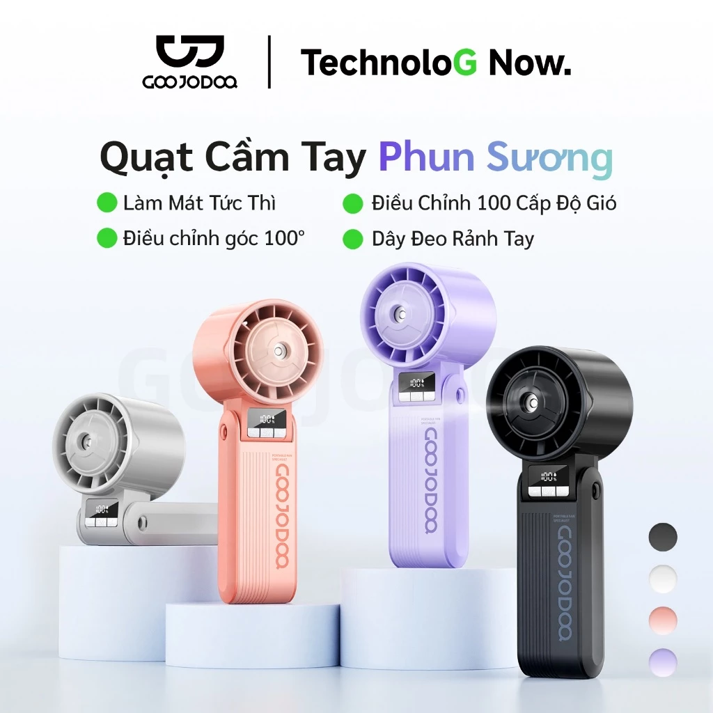 GOOJODOQ GFS023 Tốc Độ Cao ​​Quạt có chức năng phun tạo độ ẩm, 3600mAh, 100° Điều chỉnh đầu quạt, luồng không khí mạnh mẽ 8,6m / s