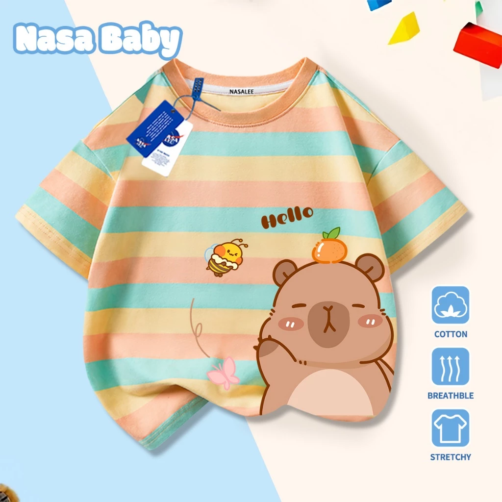 Áo thun in hình Capybara chủ đề NASA - áo ngắn tay thoáng khí mùa hè - giao hàng trong 24h​