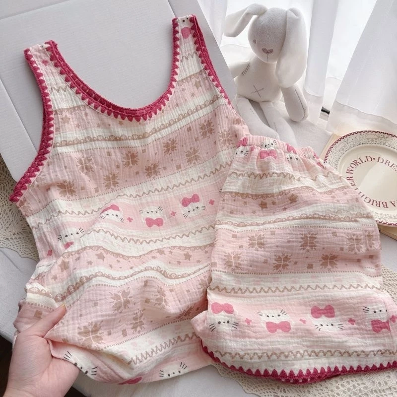 Bộ đồ ngủ nữ in vest ren mát mẻ cho mùa hè