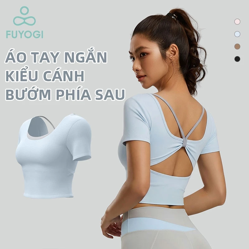 FUYOGI Áo Thể Thao Tay Ngắn Cho Nữ, Thiết Kế Thoáng Khí Tích Hợp Áo Ngực, Phù Hợp Chạy Bộ Và Yoga