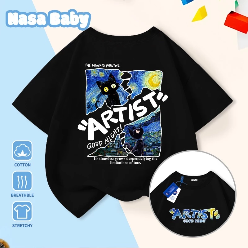 Áo thun in hình NASA mùa hè, chất liệu cotton, tay ngắn unisex trẻ em, giao hàng trong 24 giờ.​
