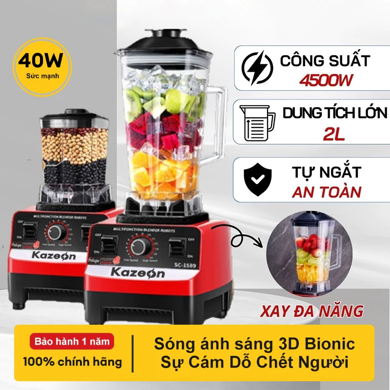 Máy Xay Sinh Tố Đa Năng KAW SC-1589 Máy Xay Công Nghiệp 2 Cối Xay Công Suất 4500W Máy sinh tố hạng nặng Pengisar 2.5L trộn trái cây Công suất cao chế biến thực phẩm Ice Smoother Thanh trái cây