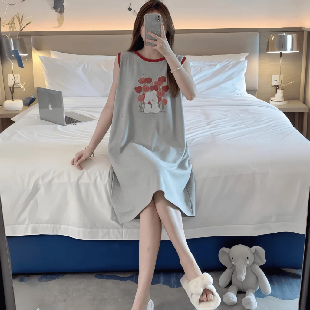 Mới về | Cotton nguyên chất | Dáng dây không tay | Màu trơn | Họa tiết in dễ thương | Thoải mái | Mặc ở nhà & Mặc ngoài đường | Đồ mặc nhà nữ