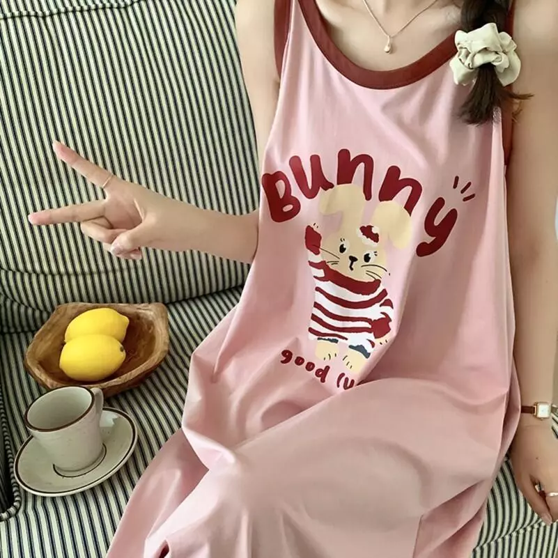 Đầm ngủ dáng dài không tay mùa hè - Phong cách thể thao thoải mái, rộng rãi dễ chịu (Đồ mặc nhà nữ)