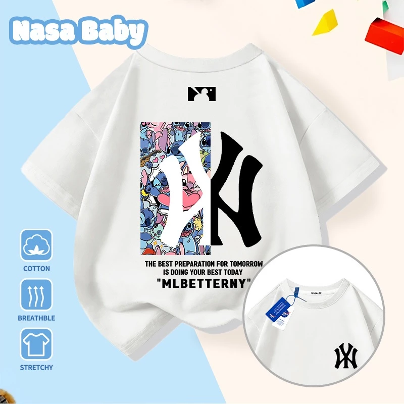 Áo thun in hình NASA tay ngắn, thời trang cho nam nữ trẻ em, chất liệu cotton, giao hàng trong 24 giờ.