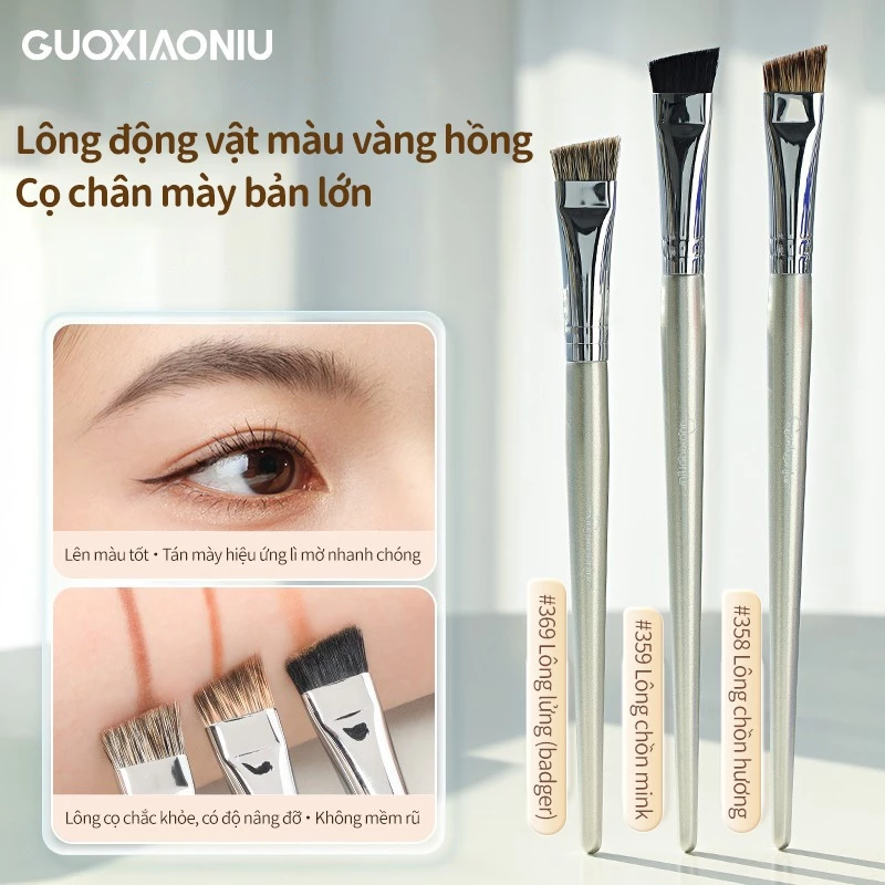 GUOXIAONIU cọ mày lông tự nhiên Rose Gold đầu dẹt size lớn dùng tán bột mày tạo dáng mày sương tự nhiên dễ dùng cho người mới