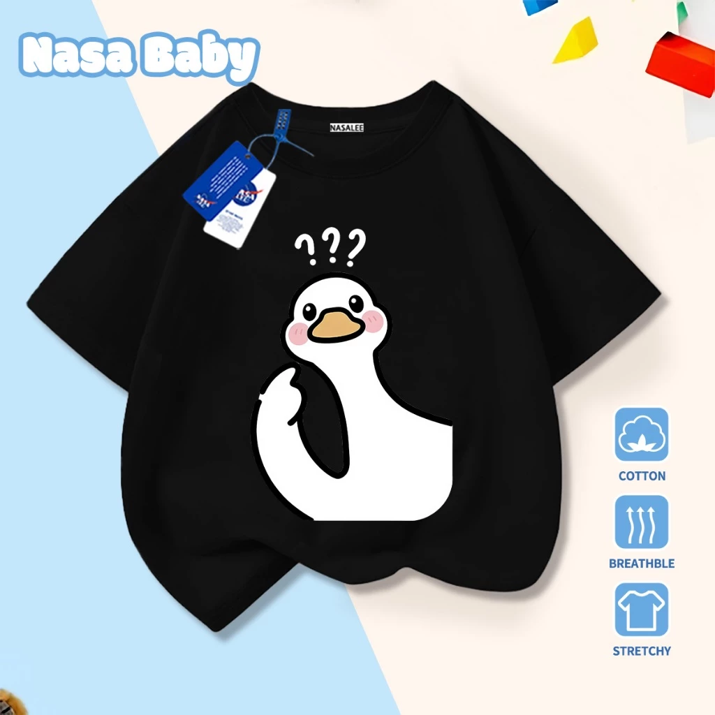 Áo thun in hình hoạt hình NASA tay ngắn, dành cho nam nữ trẻ em, chất liệu cotton.