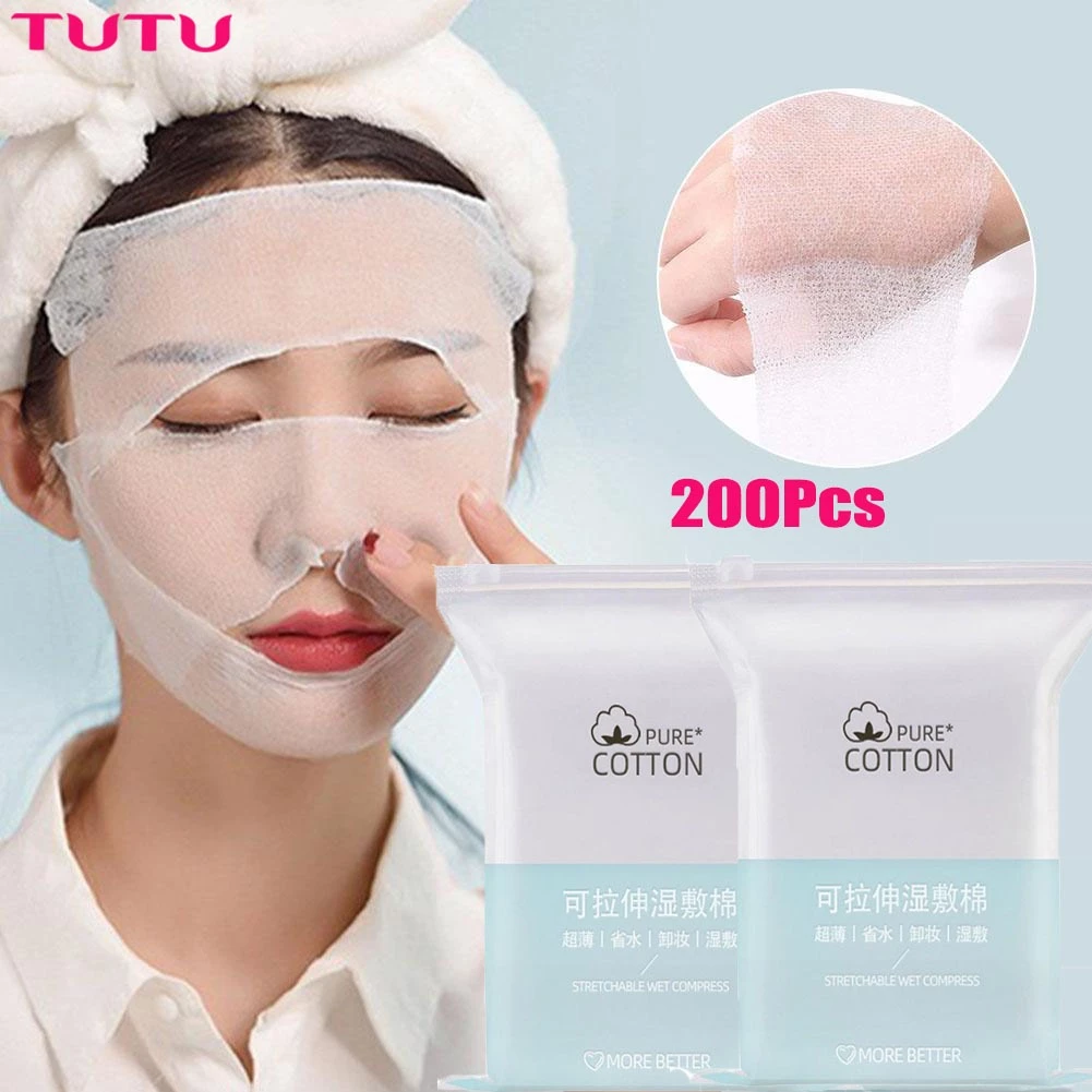 200 Miếng Bông tẩy trang cotton Đắp Lotion Mask Mặt Nạ Toner Cotton Mỏng Mịn Co Dãn