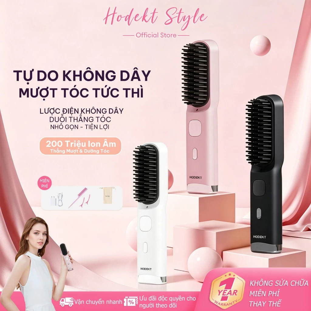 Lược Duỗi Tóc Không Dây HODEKT Màn Hình Số Hiển Thị Nhiệt Độ Ion Âm 140°C-200°C Thiết Kế Nhỏ Gọn