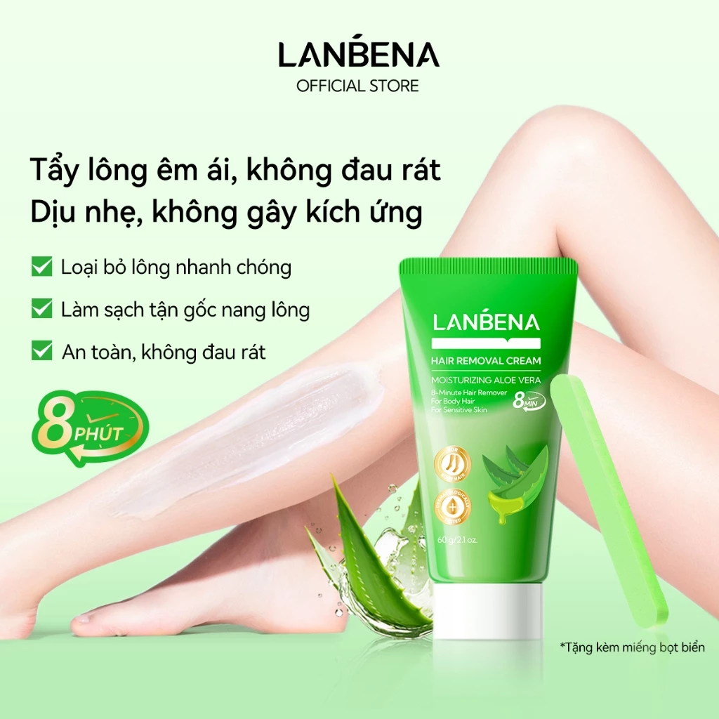 LANBENA Kem tẩy lông nha đam-(60g)- hỗ trợ tẩy nhanh chóng dịu nhẹ, sạch gốc nang lông, tẩy lông chân tay, dưới cánh tay an toàn hiệu quả