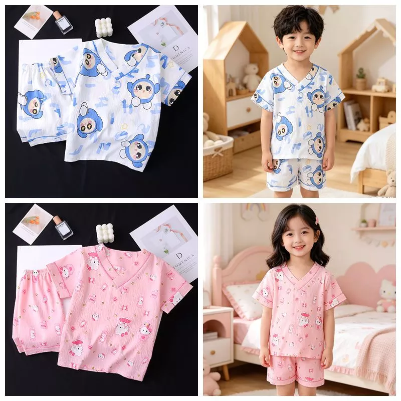 Bộ Đồ Ngủ Cổ Chữ v In Họa Tiết Hoạt Hình Dễ Thương Thời Trang Mùa Hè Cho Bé