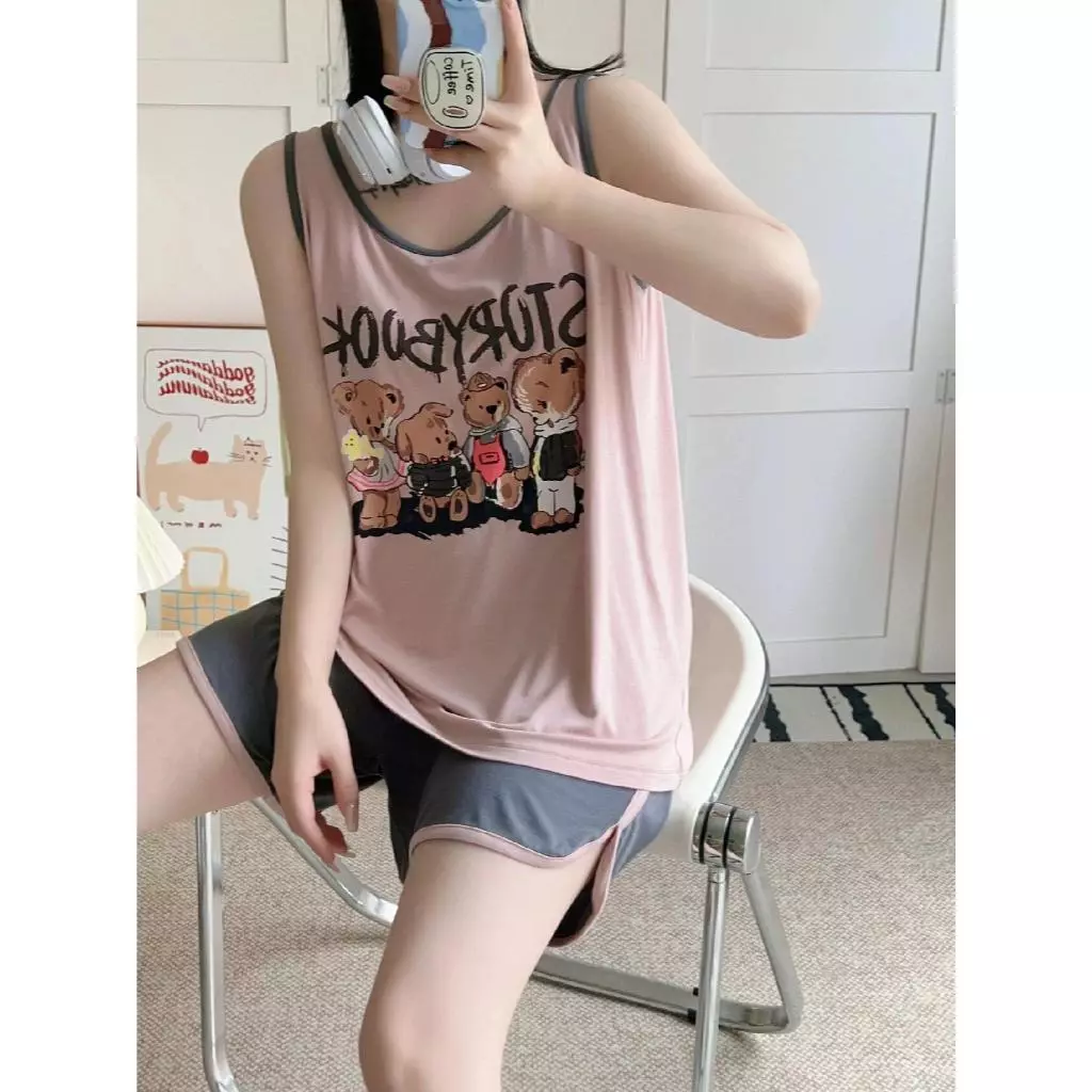 Nhà máy Bán Hàng Trực Tiếp Bộ Đồ Ngủ Nữ Mùa Hè Áo Vest Phong Cách Có Thể Mặc Bên Ngoài Phiên Bản Hàn Quốc ins Phong Cách Giá Trị Cao Quần Áo Gia Đình Bán Chạy Phong Cách Sang Trọng