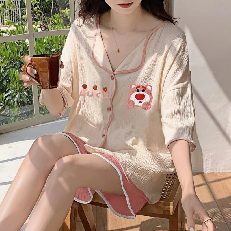 【XU HƯỚNG】Bộ Đồ Ngủ Nữ Phong Cách Công Chúa & Rừng Xanh - Tay Ngắn Quần Short, Thích Hợp Cho Nữ Sinh Ở Ký Túc Xá, Có Thể Mặc Ra Ngoài