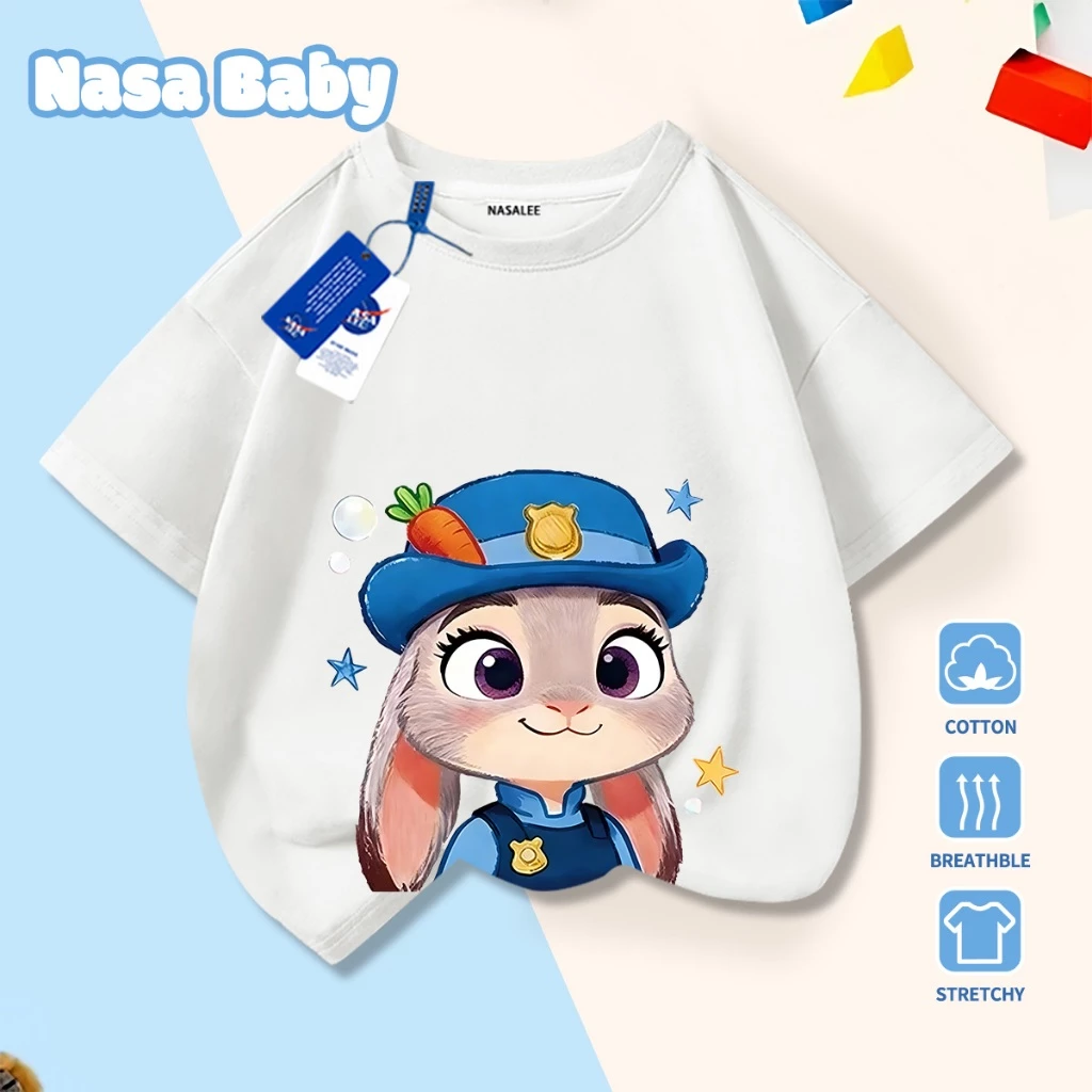 Áo thun ngắn tay NASA Chú Thỏ Cảnh Sát in hình, Cotton thoáng mát, bé trai bé gái mặc được