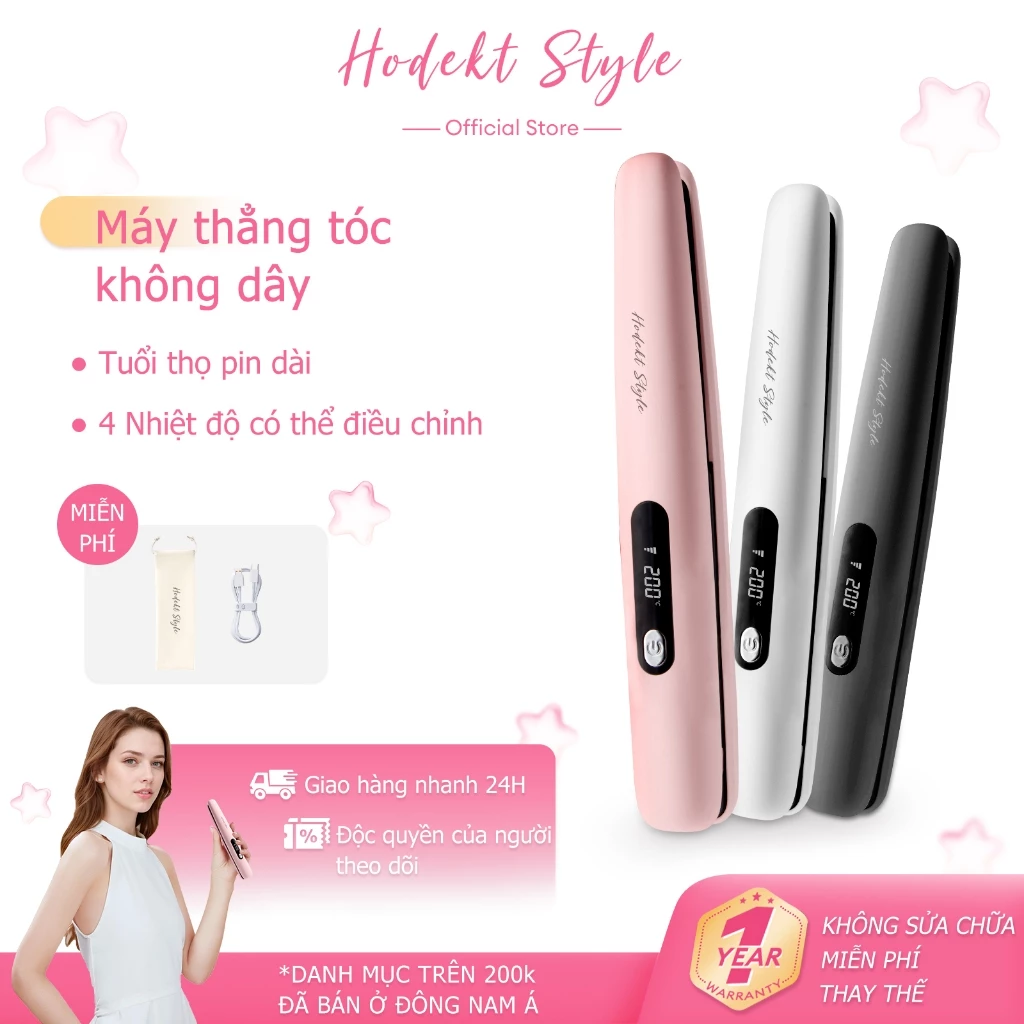 Máy Duỗi Tóc Đa Năng Hodekt Thiết Kế Không Dây Sạc Pin Dễ Dàng Sử Dụng Liên Tục 50 Phút 2 Trong 1 Uốn & Duỗi Bảo Hành