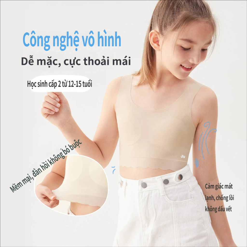 JiuSuiban Liền Mạch Áo Ngực Tập Luyện Cho Teen Girls 12-15 Tuổi, Ice Silk Làm Mát Không Dây Áo Bralette Vô Hình Chống Va Đập