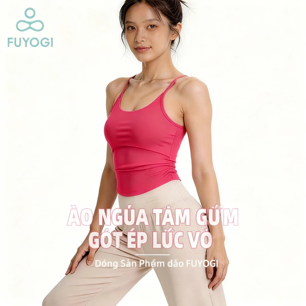 FUYOGI Xe Tăng Thể Thao Top Eo Cinching Thiết Kế Tích Hợp Áo Ngực Tập Thể Dục Tập Yoga Pilates