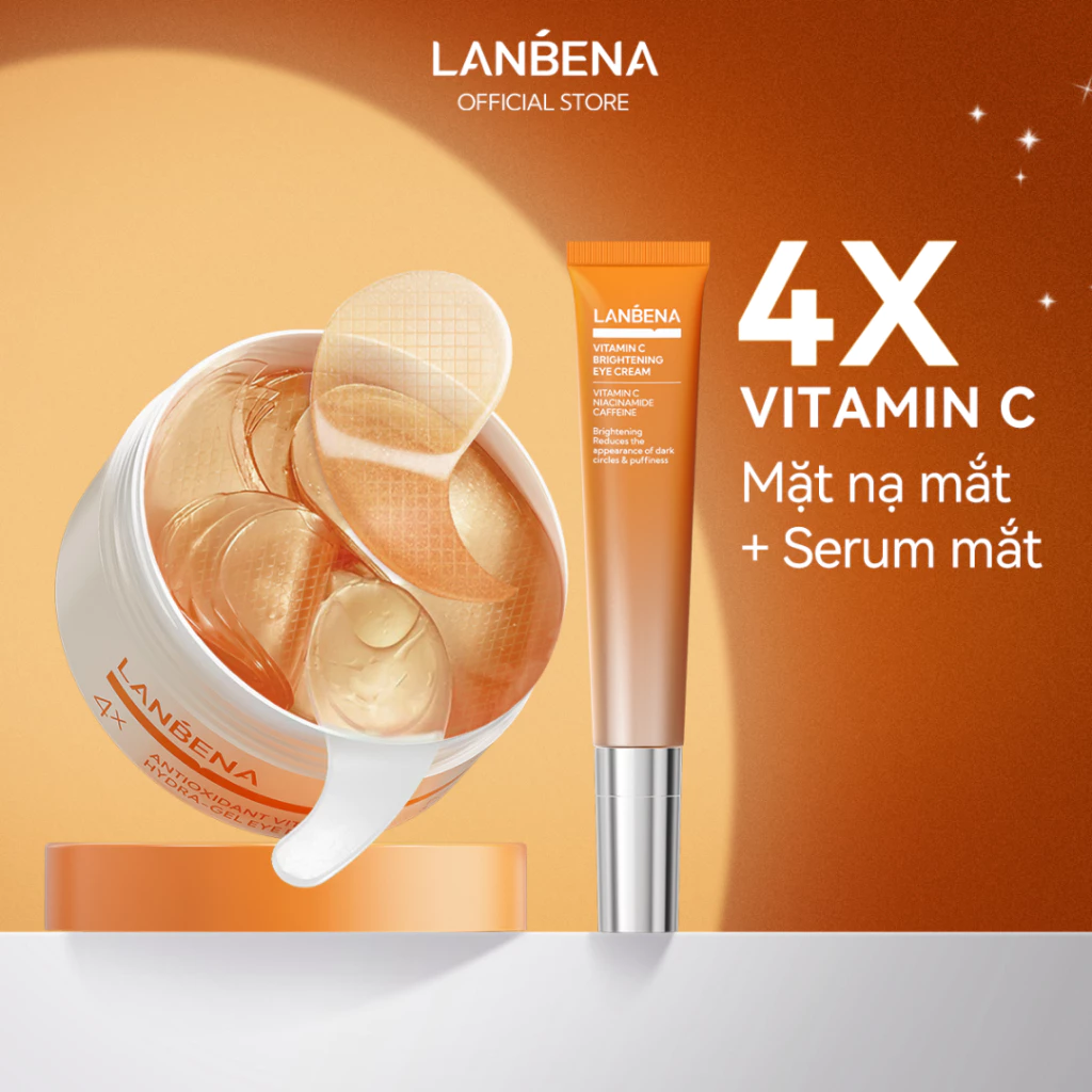 LANBENACOMBO Mặt Nạ Mắt Vitamin C + Kem Mắt VC  (60MIẾNG+15ML) - GIẢM QUẦNG THÂM, DƯỠNG ẨM SÁNG DA MẮT Skincare