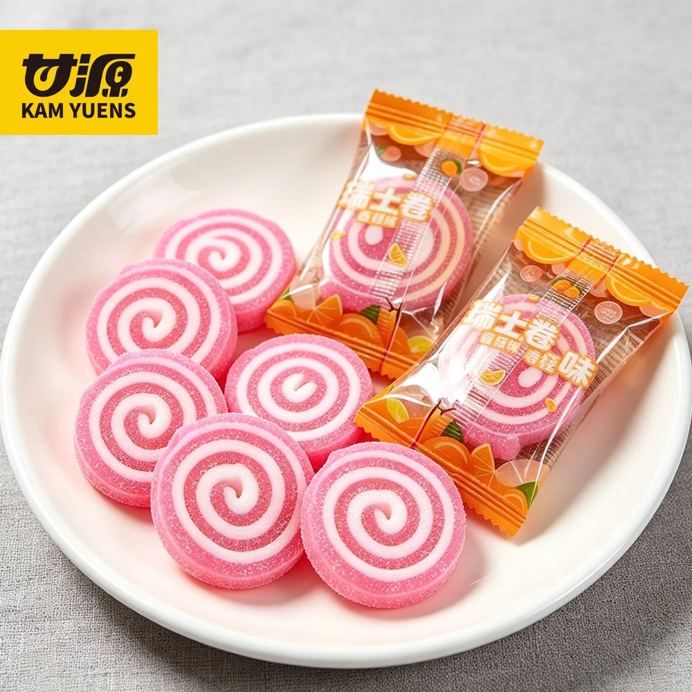Kẹo dẻo cuộn Swiss Roll ngọt thơm, món ăn vặt đẹp mắt hấp dẫn.