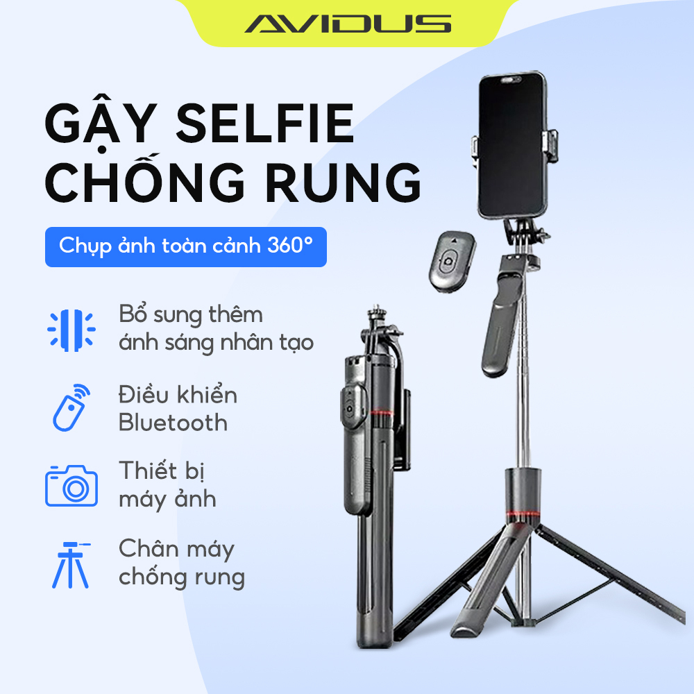 Gậy Selfie AVIDUS R20 / R20 PRO 180cm có điều khiển từ xa Bluetooth Chất liệu…