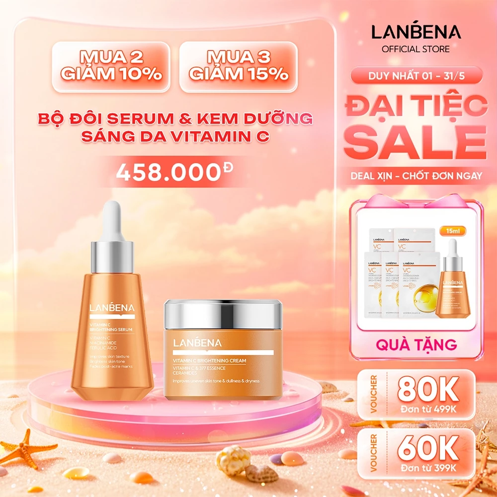 LANBENA COMBO Kem Dưỡng Da Mặt  Vitamin C (30g+30ml) - Dưỡng Ẩm Làm Trắng Nuôi Dưỡng Chống Nếp Nhăn Lão Hóa Skincare