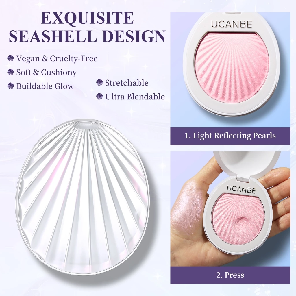 UUCANBE Shell Gel-to-Powder Shimmer Highlighter Makeup - Kem đánh dấu kim cương siêu mịn cho mặt & cơ thể, Phát sáng phát sáng lâu trôi, Hoàn thiện bức xạ có thể xây dựng