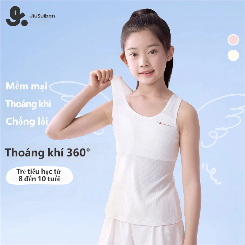 Áo Lá Học Sinh Cấp 1 JiuSuiban (8-10 Tuổi) Áo Lót Bé Gái Có Đệm Cotton Mỏng Thoáng Khí Chống Lộ