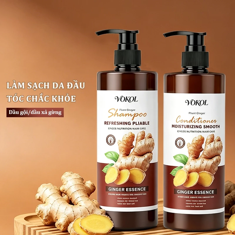 VOKOL Gừng Làm Mới Và Mịn Dầu Gội Dầu Xả Làm Sạch Da Đầu Và Cải Thiện Tóc Thô
