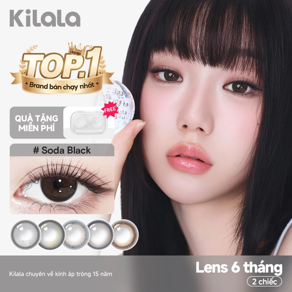 【Deal ưu đãi】Kính áp tròng Kilala màu đen Soda Black /K24 Coffee Brown/Peach Blue lens cận 6 tháng DIA 14.2mm có độ (0-8) 1 cặp