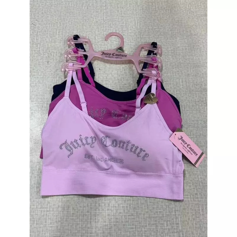Juicy Couture Nữ Bralette 3 Trong 1 Bộ Logo Kim Cương Giả Áo Ngực Thể Thao Có Thể Điều Chỉnh Dây Đeo Liền Mạch Áo Ngực Không Dây