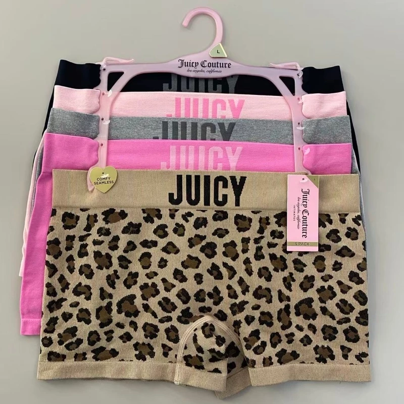 Juicy Couture 5 Gói Quần Lót Boyshort Liền Mạch, Da Báo In & Logo Quần Lót Dây Thắt Lưng Cho Nữ