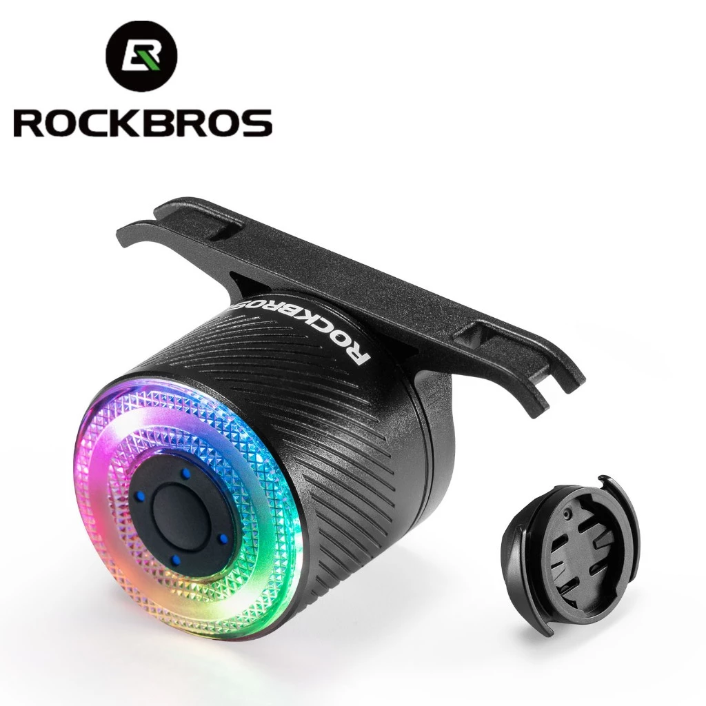 ROCKBROS Đèn Xe Đạp Thông Minh 9 Chế Độ Đèn LED Nhiều Màu Sắc Đi Đêm Đuôi Đèn Phanh Cảm Biến Đường Núi Xe Đạp Gấp