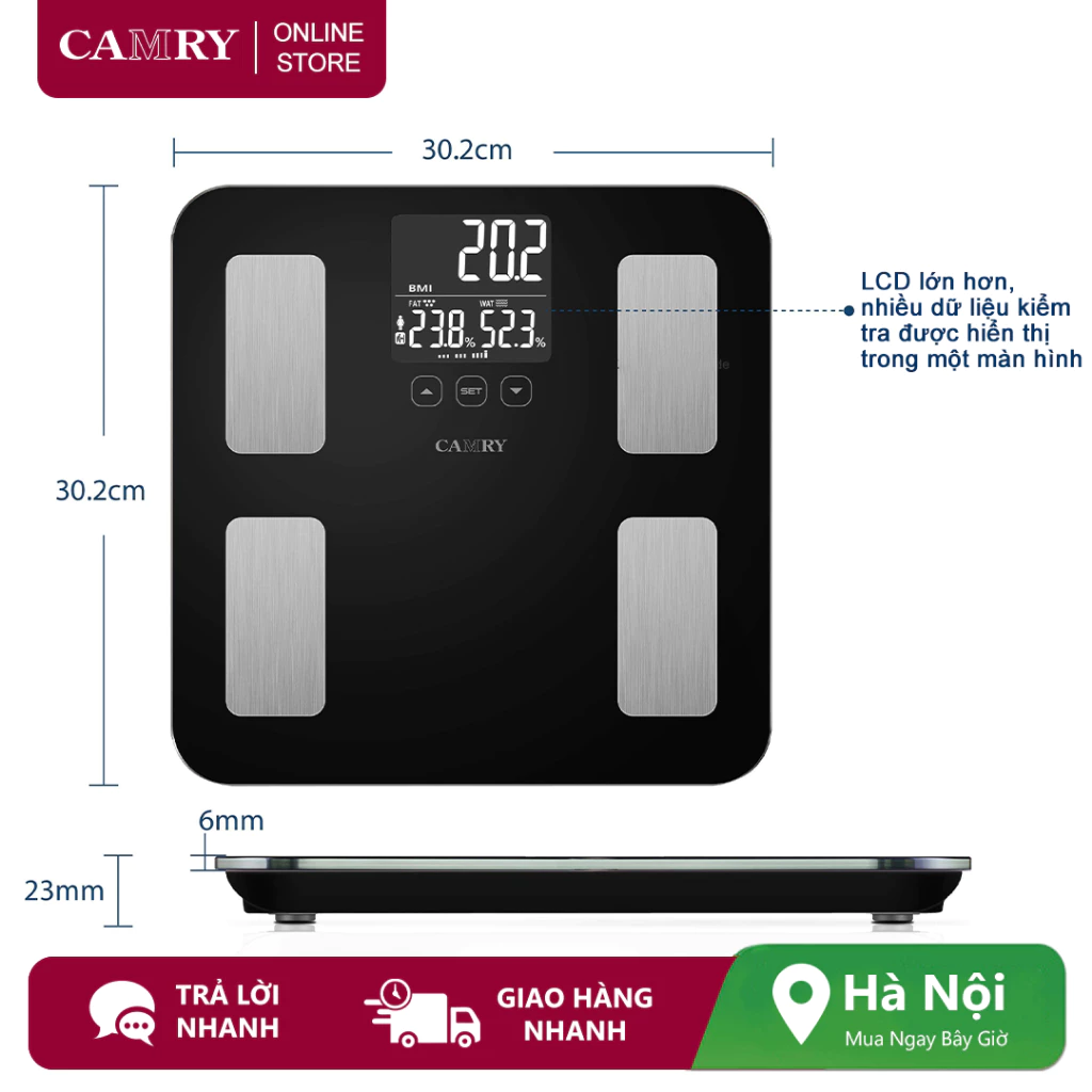 Cân đo mỡ cơ thể thông minh Camry Cân trọng lượng Bluetooth LCD Màn hình lớn Thành phần toàn thân Màn hình phân tích