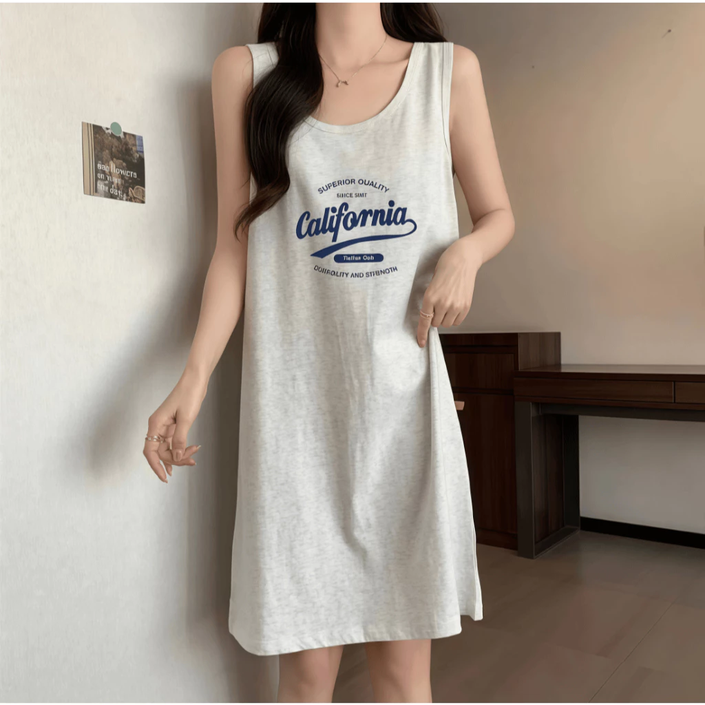 Đầm ngủ nữ mùa hè mới - Dáng dài vừa - Chất liệu cotton thoáng mát, mát lạnh - Kiểu ba lỗ không tay, dây treo liền - Màu trơn - Có thể mặc ngoài trời thoải mái