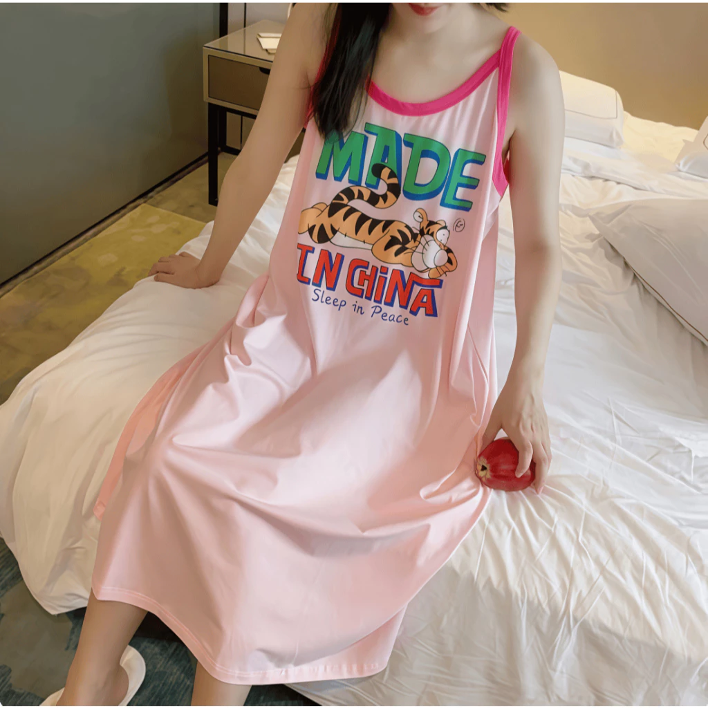 Đầm ngủ nữ phong cách công chúa mùa xuân hè mới nhất – dáng đầm dây, chất liệu cotton nguyên chất, in hình dễ thương, thoáng mát, thấm hút mồ hôi tốt, mặc ở nhà hoặc mặc ra ngoài đều được