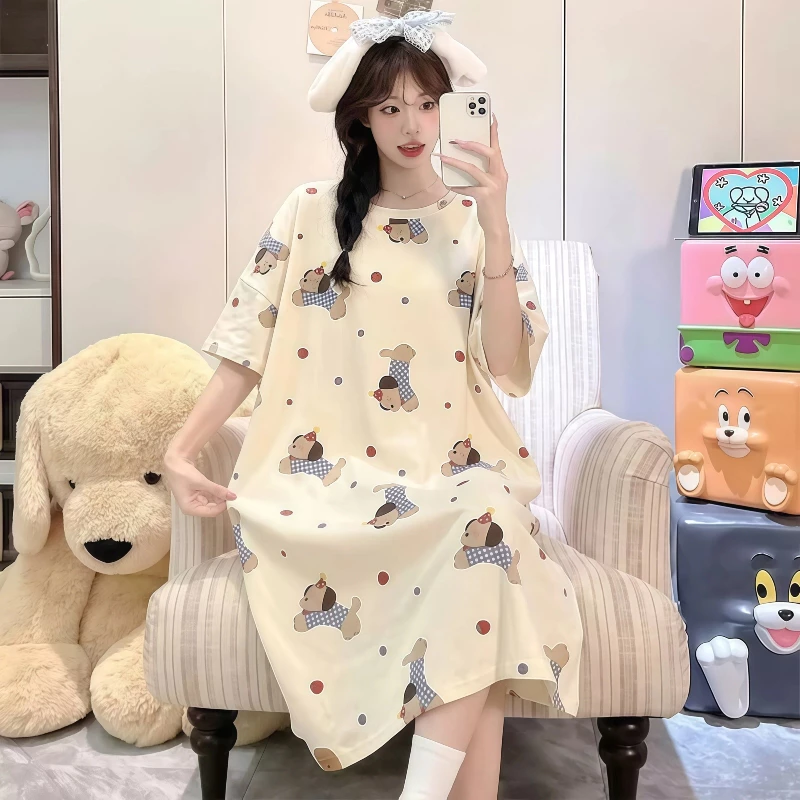 【Mùa Hè】Váy Ngủ Nữ Chất Liệu Cloud Cotton - Họa Tiết Hello Kitty Dễ Thương, Kiểu Hàn, Tay Ngắn Áo Ba Lỗ, Phong Cách Ngọt Ngào, Có Thể Mặc Ra Ngoài