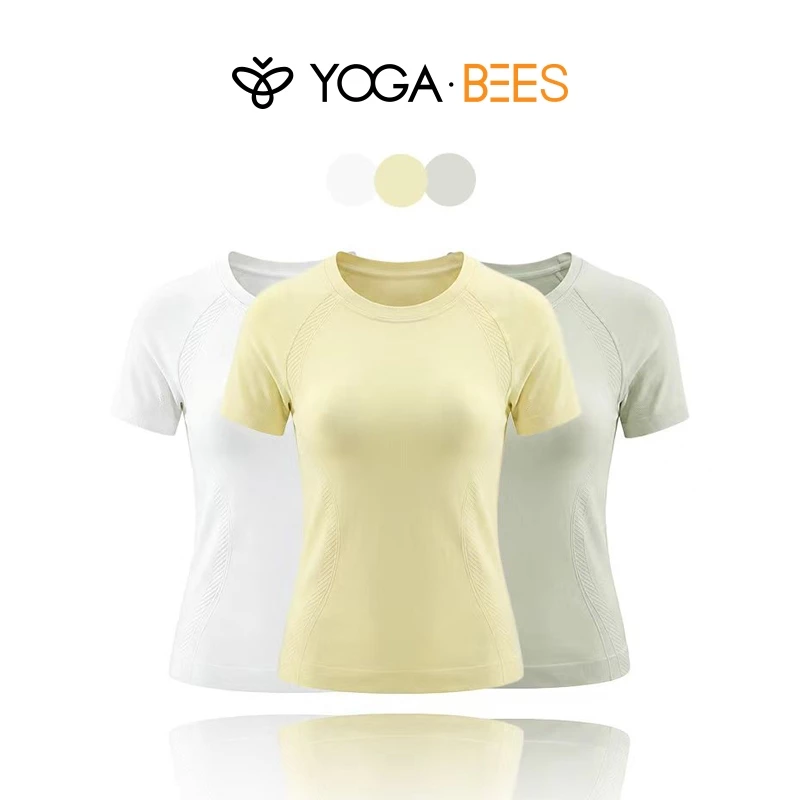 Áo tập yoga ngắn tay liền mạch YOGA BEES dành cho nữ, Áo thun tập luyện khô nhanh 3 màu