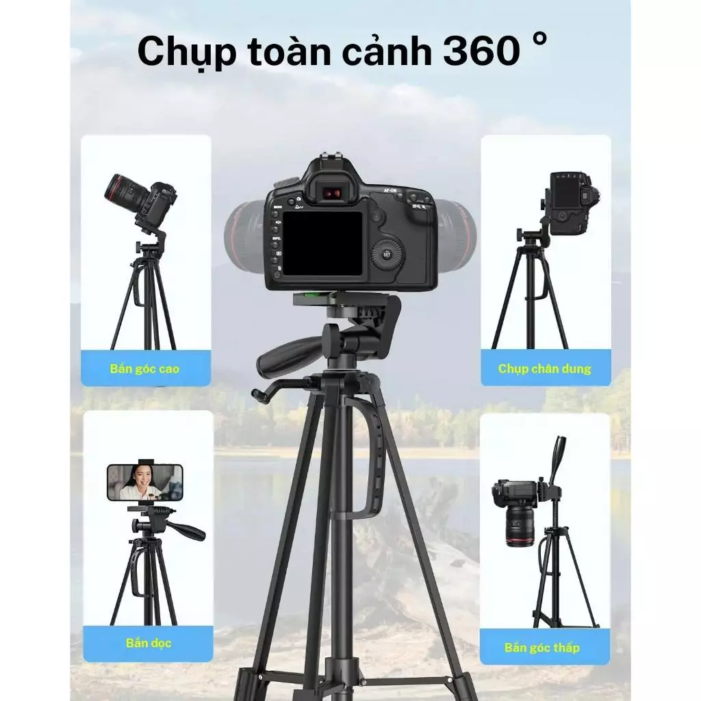 [MEET] Chân máy ảnh / Webcam, 55 inch, thích hợp cho điện thoại di động, máy ảnh, máy ảnh DSLR và GoPro, có giá đỡ điện thoại, thích hợp để quay video và vlog, đi kèm túi du lịch.