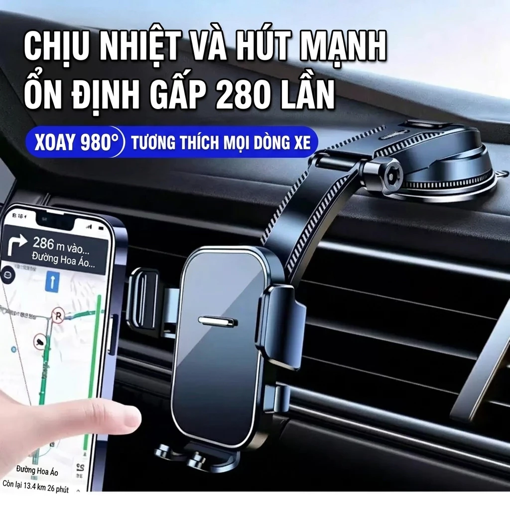 Giá Đỡ Điện Thoại Ô Tô 2 Trong 1 Gắn Taplo Cửa Gió Chống Rung Xoay 360 Độ Chắc Chắn Dùng Định Vị GPS