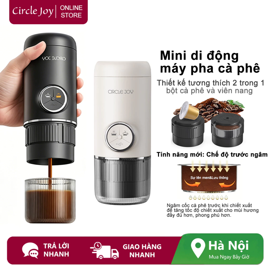 Máy pha cà phê Mini cầm tay Circle Joy của Cliton Máy pha cà phê Espresso không dây 2 trong 1 -Cold / Hot Making Capsule Khả năng tương thích nguồn cà phê 20Bar Khai thác áp suất cao