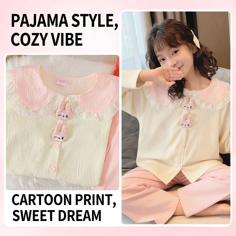 Thời Trang Mới Size Lớn Phong Cách Hàn Quốc Kid Dài Tay Công Chúa Ngọt Ngào Váy Ngủ Bé Gái Bộ Đồ Ngủ Cổ Búp Bê Mặc Mặc Nhà Cho 5 - 6 Tuổi