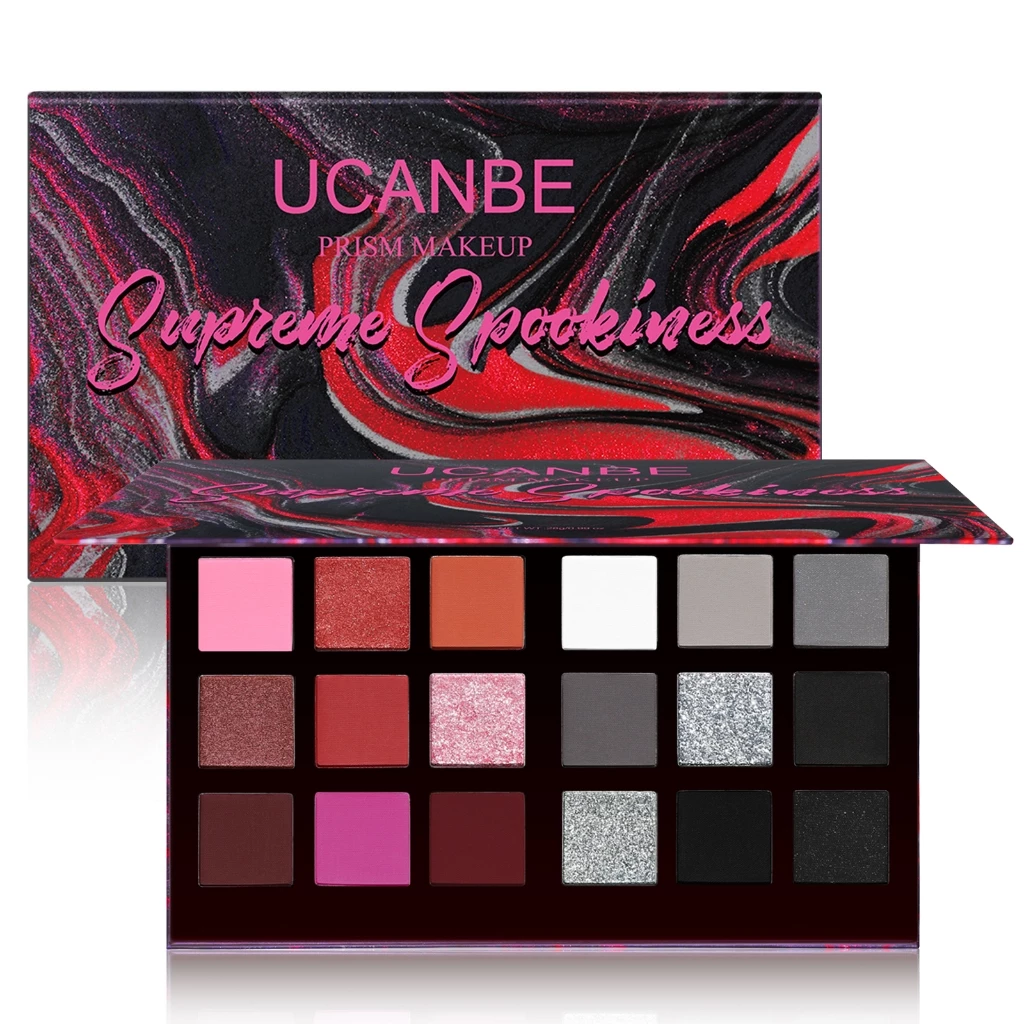 Bảng phấn mắt khói UCANBE 18 màu Goth – Đen, Đỏ, Xám, Bạc, Hồng, Burgundy – Mờ, lung linh, Kim loại – Halloween, Giáng sinh, Chú hề, Ma cà rồng, Joker, Trang phục SFX Makeu