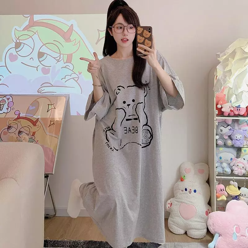 【Size lớn】Váy ngủ dài mùa hè OVERSIZE siêu rộng rãi, thoải mái – Cotton – Đồ mặc nhà cho nữ – Dành cho người mập, người lớn tuổi – Free size