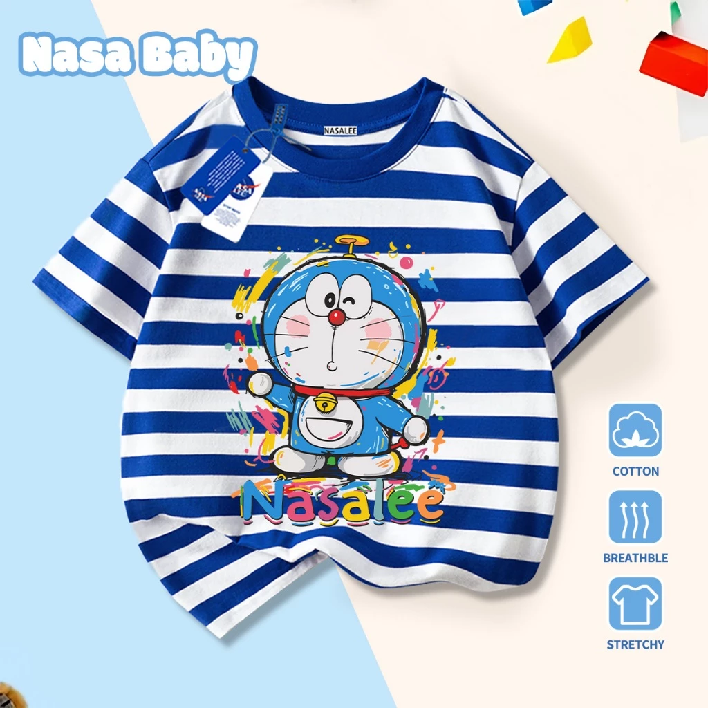 Áo thun trẻ em in hình NASA Doremon Cotton thoáng khí, thoải mái, tay ngắn