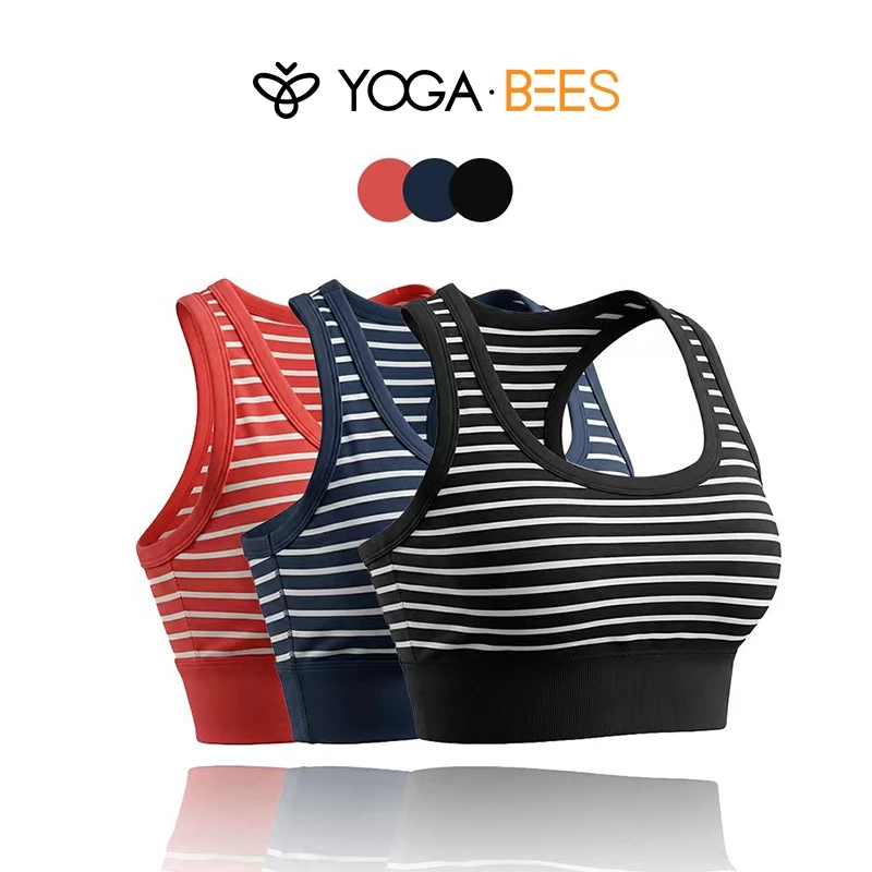 Áo ngực thể thao Racerback sọc YOGA BEES, hỗ trợ vừa phải Tập luyện Top 3 màu