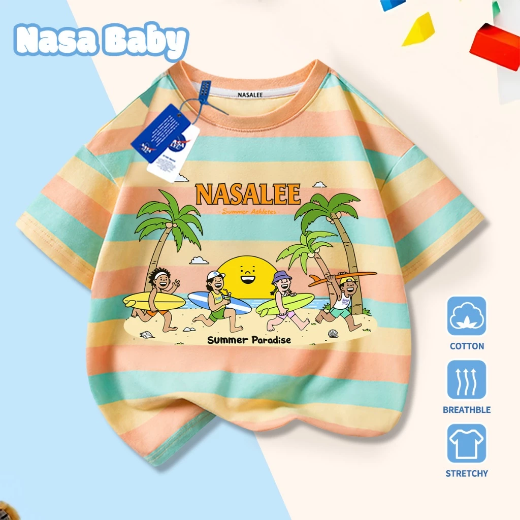 [Hàng có sẵn Giao hàng ngay lập tức] Áo thun in hình lướt sóng đi biển mùa hè NASA Cotton thoải mái thoáng khí cho trẻ em Áo ngắn tay