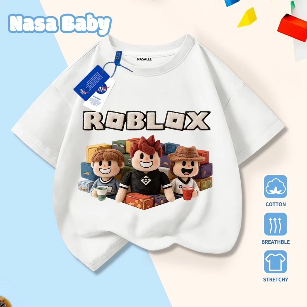 [Hàng có sẵn Giao hàng ngay lập tức] Áo thun in hình NASARoblox Cotton thoải mái thoáng khí cho trẻ em Áo ngắn tay