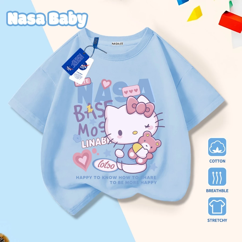 [Hàng có sẵn Giao hàng ngay lập tức] Áo thun in hình Hello Kitty của NASA Cotton thoải mái thoáng khí cho trẻ em Áo ngắn tay