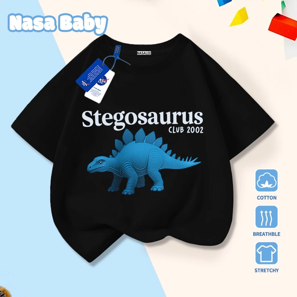 [Hàng có sẵn Giao hàng ngay lập tức] Áo thun in hình NASA Stegosaurus Cotton thoải mái thoáng khí cho trẻ em Áo ngắn tay